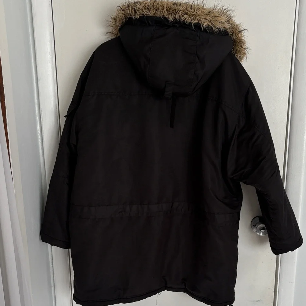 Avirex Black Puffer Coat with Faux Fur Hood - Picture 3 of 8